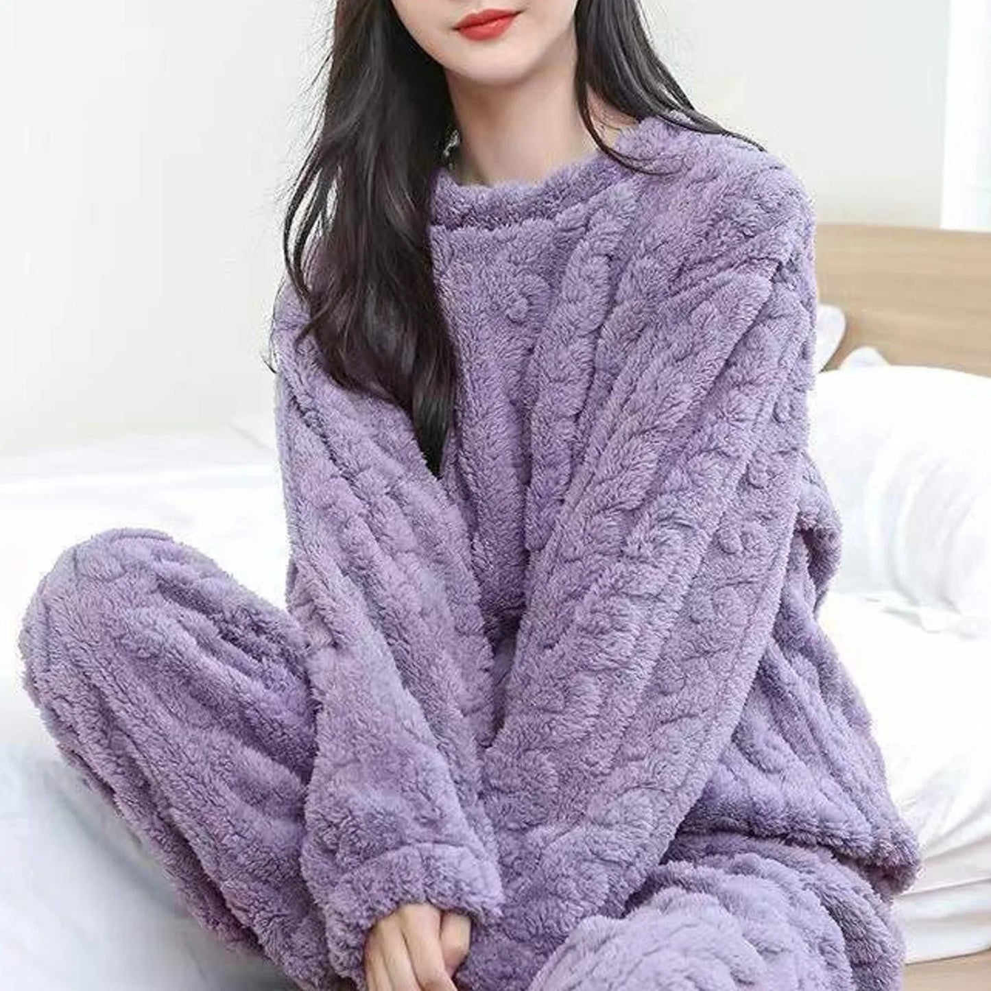 Winter Coral Velvet Pajamas Sets for Women 